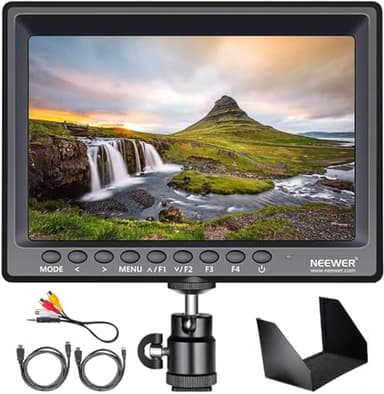 Neewer F100 7" 1280x800 IPS Pantalla Monitor de Campo de Cámara Soporte 4k Entrada Video HDMI para DSLR Cámara sin Espejo Sony A7S II A6500 Panasonic GH5 Canon 5D Mark IV y más (Batería no incluida)