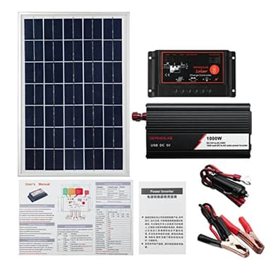 MeterBew1147 Sistema de Panel Solar 60A Controlador de Carga, Kit de inversor Solar 1000W, generación de energía Completa - Negro (80402202M1)