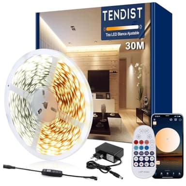 TENDIST 30M Tira Led Blanca, 3000K-6500K Blanco Cálido a Blanco Frío, Tira de Led App Inteligente, Tira Led 24V Para Decoración Interior (3000-6500, 30m)