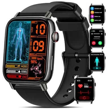 NAIXUES 2025 Reloj Inteligente con 𝐆𝐥𝐮𝐜𝐞𝐦𝐢𝐚/𝐄𝐂𝐆/𝐇𝐑𝐕, 1.83'' Smartwatch Hombre Mujer con Frecuencia Cardiaca/Presión Arterial/Estrés/SpO2/Sueño, Pulsera Actividad para Android iOS, Negro