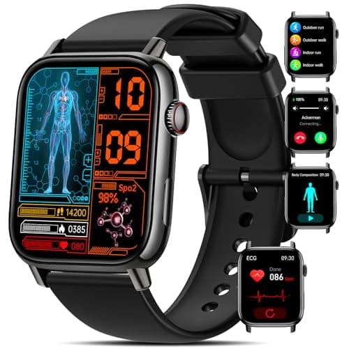 NAIXUES 2025 Reloj Inteligente con 𝐆𝐥𝐮𝐜𝐞𝐦𝐢𝐚/𝐄𝐂𝐆/𝐇𝐑𝐕, 1.83'' Smartwatch Hombre Mujer con Frecuencia Cardiaca/Presión Arterial/Estrés/SpO2/Sueño, Pulsera Actividad para Android iOS, Negro