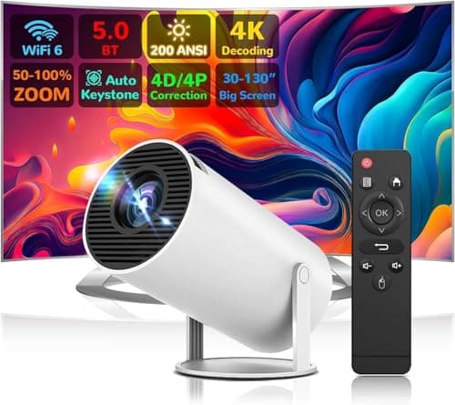 UCMDA Proyector Portátil 4K - WiFi 6 Mini Proyector 200 ANSI, Proyectores Bluetooth 5.0, 130 Pulgadas, 180 Grados Flip Proyectores para Cine Casa, 【Auto Keystone】