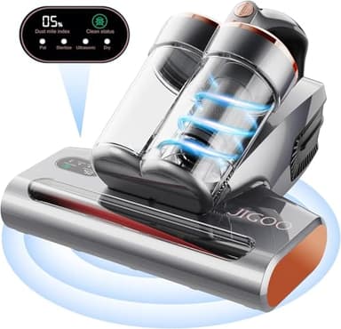 JIGOO S300 Pro Aspirador de Ácaros con Sensor de Ácaros y Pantalla Digital, 500W Aspiradora antiácaros con Luz UV, 13KPa de succión, para Alergias, Elimina alérgenos en colchones, Camas y sofás