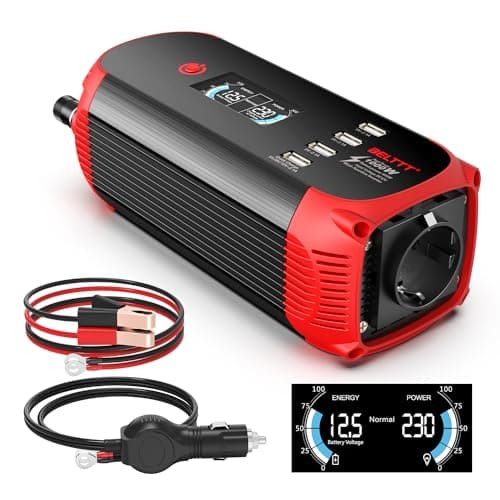 BELTTT 500W/1000W Inversor 12V 220V, Convertidor Transformador CC 12v a CA 220v Convertidor de Potencia con Salida UE, 4 Puertos USB y Pantalla LCD Inteligente, para Coche/Exterior/Cámping