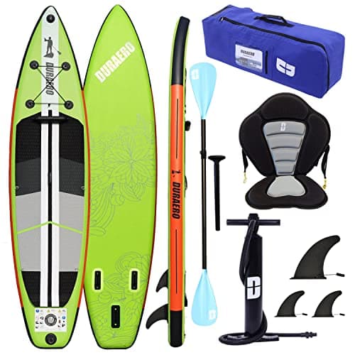 Tabla Paddle Surf Hinchable, Stand Up Paddle Board Tabla de Surf Premium con Asiento de Kayak, Remo Doble y Juego Completo de Accesorios, 330x76x15cm, hasta 150kg, Verde