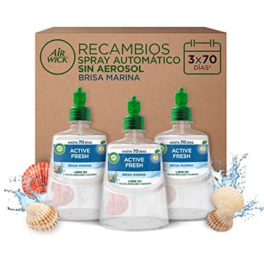 Air Wick Active Fresh Spray Automatico Sin Aerosol - Ambientador para casa con aroma a Brisa Marina - Pack de 3 Recambios (228mlx3)