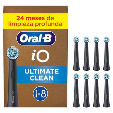 Oral-B Series iO Ultimate Clean Cabezales De Recambio Originales, Pack de 8 Recambios Negros Para Cepillos De Dientes Eléctricos Oral-B iO, Eliminación Profunda De La Placa Bacteriana
