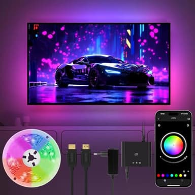 HOTUT Luces LED TV Retroiluminación, Tira LED adecuado para TV de 45 a 75 pulgadas, Tira de iluminación de TV con sincronización de música con caja de sincronización HDMI, App Control