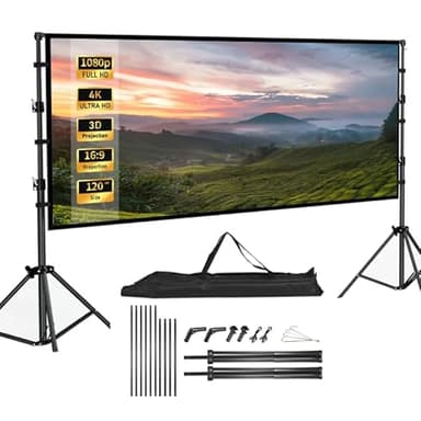 Pantalla videoproyector de 120 pulgadas plegable de 16: 9 4K HD, pantalla de proyección en pie, pantalla proyector con bolsa de transporte para cine en casa, oficina, viaje