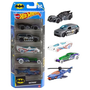 Hot Wheels Batman Pack 5 Coches de Juguete a Escala 1:64 con temática DC Super Hero, +3 años (Mattel HXD61)