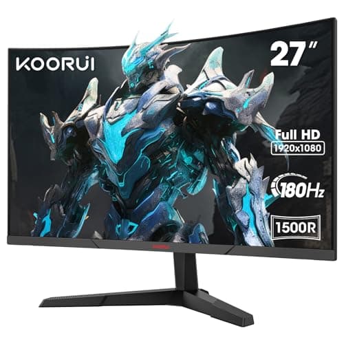 KOORUI Monitor gaming 180HZ，monitor 27 pulgadas curvo 1500R，Pantalla Ordenador FHD 1920x1080，1ms,Compatible con 2 x HDMI 2.0，DP 1.2，Inclinación Ajustable，Eye Care，-5° a 15° Inclinable，VESA 100 x 100mm