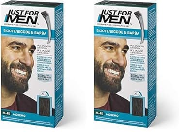 Just For Men Tinte Para Bigote Y Barba, Elimina Las Canas Para Una Apariencia Más Espesa Y Completa, Con Pincel Aplicador Incluido, Color Castaño Oscuro, M45 (Paquete de 2)