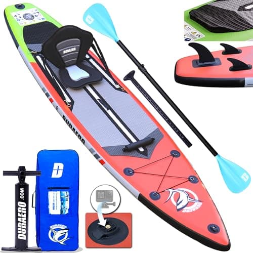 Tabla Hinchable de Paddle Surf con Asiento de Kayak, 330 x 76 x 15 cm, hasta 150 kg, Almohadilla Integrada, Aleta Desmontable, Doble Remo Ajustable, Kit de Reparación (Rojo)