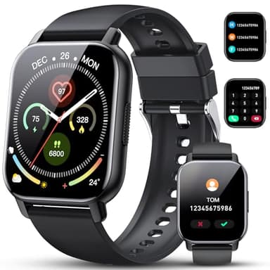 Reloj Inteligente Hombre Mujer, 1.85'' Smartwatch Hombre con Llamadas Bluetooth, 110+ Modos Deportivos Pulsera Actividad con Pulsómetro, Sueño, Impermeable IP68 Smart Watch para iOS Android, Negro
