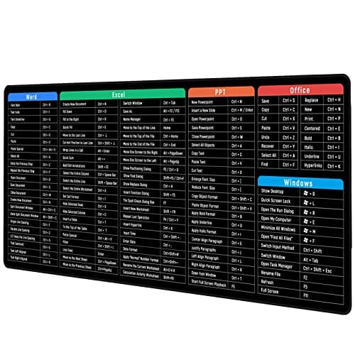 JIALONG Alfombrilla de Ratón Grande Excel Shortcuts Atajos de Teclado de Software de Oficina, Alfombrilla Escritorio 900x400mm, Base Antideslizante Especial para Gamers, Trabajo de Oficina