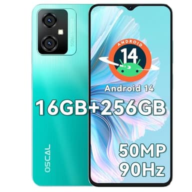 OSCAL Tiger 10 Móvil Android 14 Gemini Ai, 16GB+256GB/TF 1TB Telefono Movil, 6.56-Inch 90Hz HD+, 50MP+8MP, 5180mAh Batería, 4G Dual SIM Smartphone, Octa-Core/OTG/GPS/Face ID - Verde