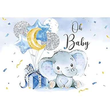 Ttincceer 220x150cm Baby Shower telón de Fondo Azul Lindo bebé Elefante Caja de Regalo fotografía Fondo Estrella Luna Globo Fondo Estudio de Fotos Cabina Prop Fiesta de cumpleaños Banner