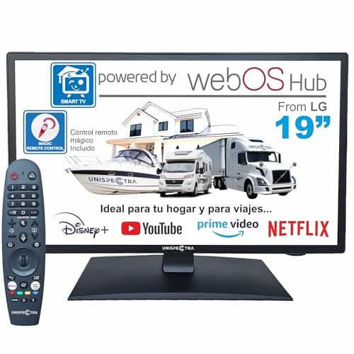 Unispectra ® Smart TV de 19 pulgadas 12v (webOS) ELED HDR 240v 24v 12v TV Freeview & SAT sintonizador, 3x HDMI, 2x USB, Magic Remote. Televisores de 12 V para autocaravanas, autocaravanas, caravanas,