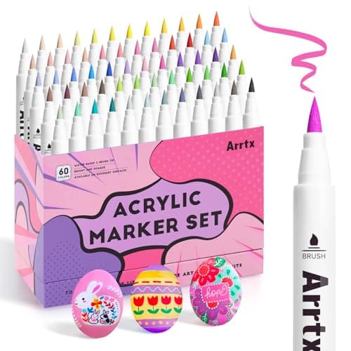 Arrtx Rotuladores acrílicos para piedras resistentes al agua, 60 colores, punta de pincel, lápices acrílicos para bricolaje, pintura de rocas, piedras resistentes al agua, cerámica, vidrio, madera,