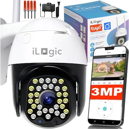iLogic Cámara Vigilancia WiFi PTZ Cámara Impermeable para Exterior Compatible con Tuya y Smart Life Full HD 2304 x 1296P 3MPx Detección Rotación de 360° 4X Zoom Visión Nocturna IP66