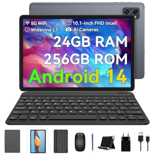 BESTTAB A20 AI Tablet 10 Pulgadas Android 14, 24GB RAM + 256GB ROM/2TB TF PC Tablet, Widevine L1, 1920 * 1200 FHD, Octa-Core/Dual AI Cameras Tablet Gaming 5G WiFi/PC Mode/5000 mAh/Dual Box/BT 5.0