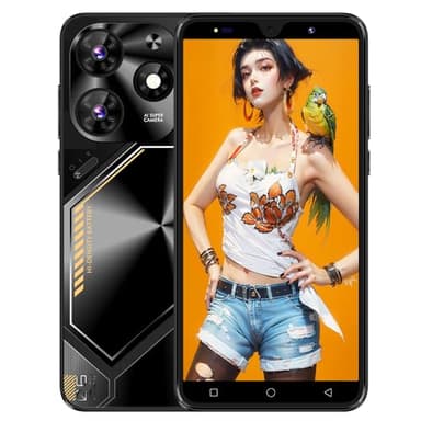 MsMga Barato Smartphone, 16GB ROM (Escalable a 128GB), 5.0 Pulgadas IPS Display, Android 9.0 OS, Dual SIM Dual Cameras，Face ID 3G Teléfonos Móviles (Povo6 Neo-Negro)