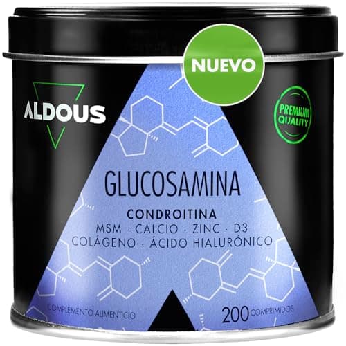 Glucosamina Condroitina MSM - 200 comprimidos XL - Colágeno, Ácido Hialurónico, Zinc, Calcio y Vitamina D3 - Antiinflamatorio Natural - Para Huesos y Articulaciones - Libre de plástico