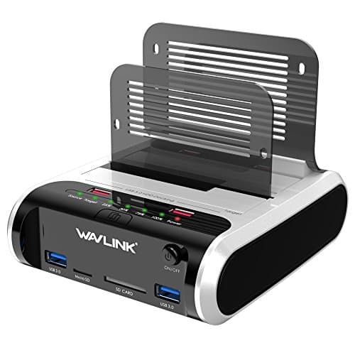 Estación de Acoplamiento de Disco Duro, WAVLINK USB 3.0 Soporte de Base de Disco Duro Función de clonación Fuera de línea para SSD HDD SATA de 2,5" y 3,5", Tarjeta TF y SD y Carga USB