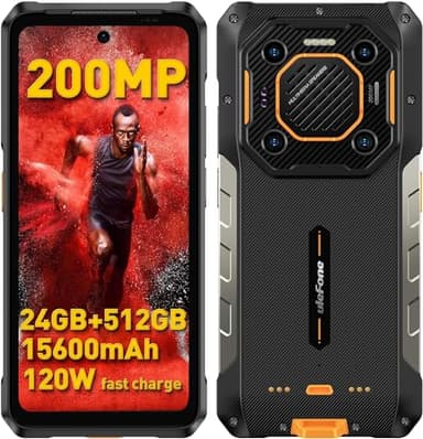 Ulefone Armor 26 Ultra Movil Resistente 5G, 15600mAh Batería Teléfono Movil 24GB+512GB 3,2XTeleobjektiv, 6,78 FHD+ 120Hz, Cámara 200MP+64MP, Android 13 Smartphone 120W Carga Rápida, 121dB Negro