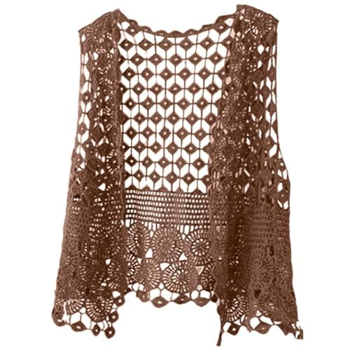 Bolero Cardigan de verano sin mangas, chaleco de punto para la playa, suelto, blusa de punto para mujer, blusa de encaje de ganchillo, chaleco, hippie, crochet, chaleco boho hueco, blusa crochet top