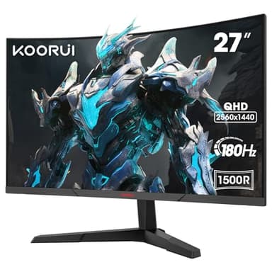 KOORUI Monitor 27 Pulgadas,Monitor Gaming 180HZ，Pantalla Ordenador QHD 2560X1440，Curvo 1500R，1ms,2 x HDMI 2.0，DP 1.4，Inclinación Ajustable，Eye Care，VESA 100 x 100mm