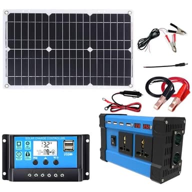Kit de panel solar, kit completo de panel solar, panel solar impermeable de 18 V/18 W e inversor solar de 6000 W, controlador de 110 V/220 V/30 A con 4 puertos USB y pantalla LED inteligente, adecuado