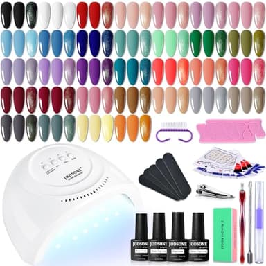 JODSONE 36 piezas clásico juego de esmaltes de uñas de gel en（con luz UV） blanco y negro nude y azul púrpura con herramientas de manicura, para los amantes de la manicura