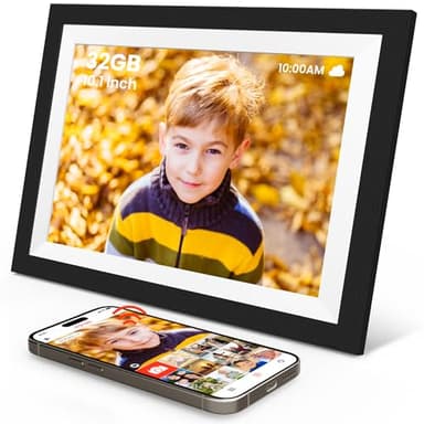 SONVGOO WiFi Marco de Fotos Digitales de madera, 10.1 Pulgadas Marcos Fotos Digitales 32GB, Pantalla Táctil IPS HD de 1280x800, Rotación Auto Marco Digital, Comparta Fotos/Vídeos a través de la Frameo