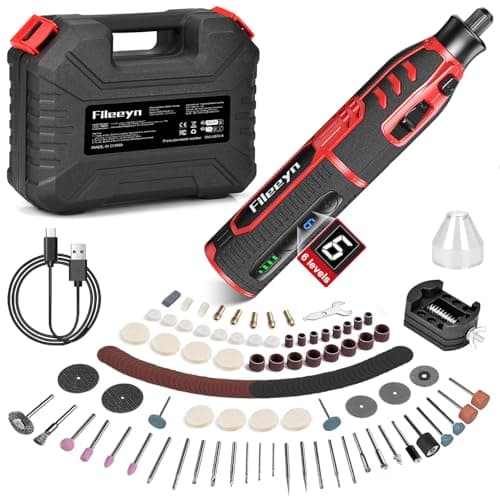 Fileeyn Mini Amoladora Eléctrica, Multiherramienta Herramienta Rotativa con 6 Velocidad Variable de 5000-30000rpm, 257 Accesorios para Cortar, Esmerilar, Grabar, Perforar