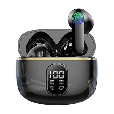BOXSSROG Auriculares Bluetooth Inalámbricos, Auriculares Bluetooth 5.3 con 4 ENC Reducción de Ruido Mic Pantalla LED HiFi Sonido Estéreo 42H Tiempo Lectura IP6 Impermeable Deporte Auricular Control