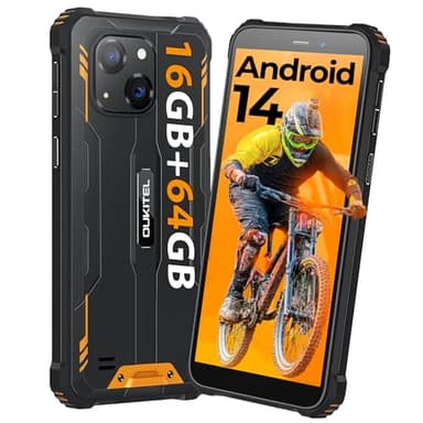 OUKITEL G2 Movil Irrompible Android 14 Movil Resistente 16GB+64GB/1TB, 6.0" HD+ Movil Todoterreno, 6300mAh Batería Teléfono Movil IP68, Cámara 13MP, Face ID/GPS/OTG/4G Dual SIM/95dB Altavoz, Naranja