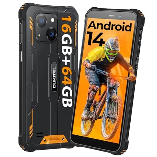 OUKITEL G2 Movil Irrompible Android 14 Movil Resistente 16GB+64GB/1TB, 6.0" HD+ Movil Todoterreno, 6300mAh Batería Teléfono Movil IP68, Cámara 13MP, Face ID/GPS/OTG/4G Dual SIM/95dB Altavoz, Naranja