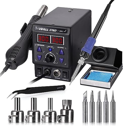 Yofuly 750W Estación de Soldadura, 2 EN 1 Soldadura y Retrabajo de Aire Caliente SMD 8786D Soldering Station Soldador de Estaño Profesional Ajustable 392°F-896°F (EU)