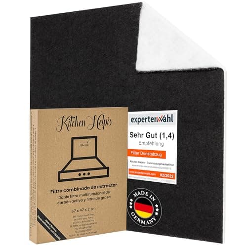 Kitchen Helpis® Filtros de Campana Extractoras Combinados – Filtros Dobles de Carbón Activo y Grasa 57x47 cm, Filtro se Puede Cortar a Medida, Universales para Todas Las Campanas Extractoras estándar