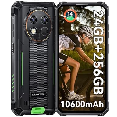 OUKITEL G1 Móvil Rugerizado Android 14-24GB+256GB(TF 1TB) 6.52'' HD+ Movil Irrompible, Batería 10600mAh, 24GB+256GB(1TB) Octa-Core Movil Todoterreno,48MP+5MP Dual 4G SIM/95dB Altavoz/NFC/OTG/Face ID