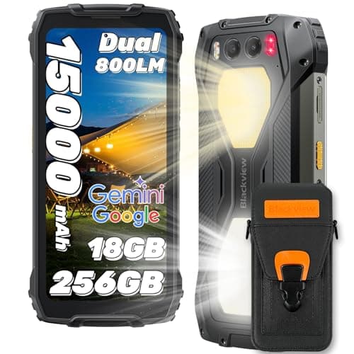 Blackview BV7300 Movil Irrompible Android 14, 15000mAh(45W) 18GB+256GB(2TB/TF) G81 Movil Resistente, 6.67" 90Hz/50MP+32MP/NFC/Dual SIM/Visión Nocturna 20MP/GPS/FM/Fingerprint/800LM Luz de Camping