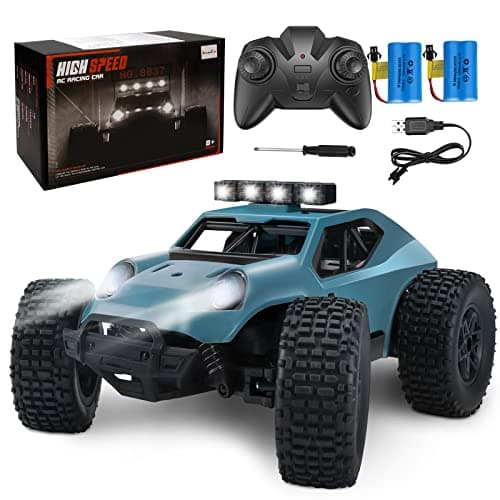 Kizeefun Coche teledirigido, 2,4 GHz 1/20 RC Auto Todoterreno 20 km/h Todos los terrenos, Juguete eléctrico, Coche Todoterreno RC con 2 baterías de reproducción y Faros LED Regalo para niños
