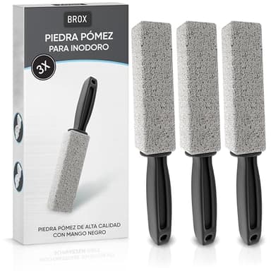 BROX® Piedra Pómez para WC – 3 Unidades | Limpiador de Inodoro contra Cal y Sarro Persistente | Pumice Stone Toilet | Piedra para Limpieza Efectiva | Eliminador de Sarro con Mango Negro