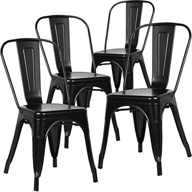 BenyLed Juego de 4 Sillas de Comedor de Metal Apilables, Estilo Vintage Industrial, Apto para Uso en Interiores y Exteriores, Silla de Jardín en Casa, Negro
