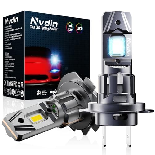 Nvdin bombillas h7 led 30000lm, lámpara para faros de coche y moto, muy compacto y montaje directo, tamaño halógeno 1:1, kit de luces de 12v para luz de carretera o cruce, 6000k blanco intenso