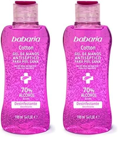 BABARIA - Gel Hidroalcoholico Manos Cotton - 100ml | Bote Pequeño desinfectante manos liquido | Rapida Absorccion | Hidratente | Gel Desinfectante, Con Algodón Y Rosa Mosqueta | Vegano (Paquete de 2)
