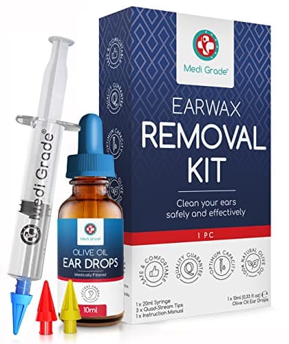 Medi Grade Kit de Jeringuilla para Limpieza de Oídos con Aceite de Oliva y 3x Puntas Suaves para Sacar Cera - Limpiador de Oídos Reutilizable - Limpia Oídos Casero - Mejora la Audición