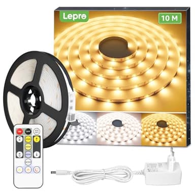 Lepro Tira LED 10 Metros, Tira Luz LED Regulable Blanca Cálida a Blanca Fría 600 LEDs, 1400LM, Luces LED Habitación 24V para Decoración de Fiesta Navideña con Fuente de Alimentación y Controlador