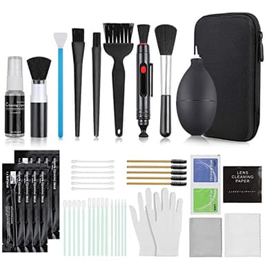 75 en 1 Kits Limpieza Cámara Reflex Profesional para Cámaras Réflex y Lente Optica Cámaras Digitales DSLR Rebel EOS,Olympus,Funda Negra Impermeable para Cámaras,Computadora,Teclado,Auriculares